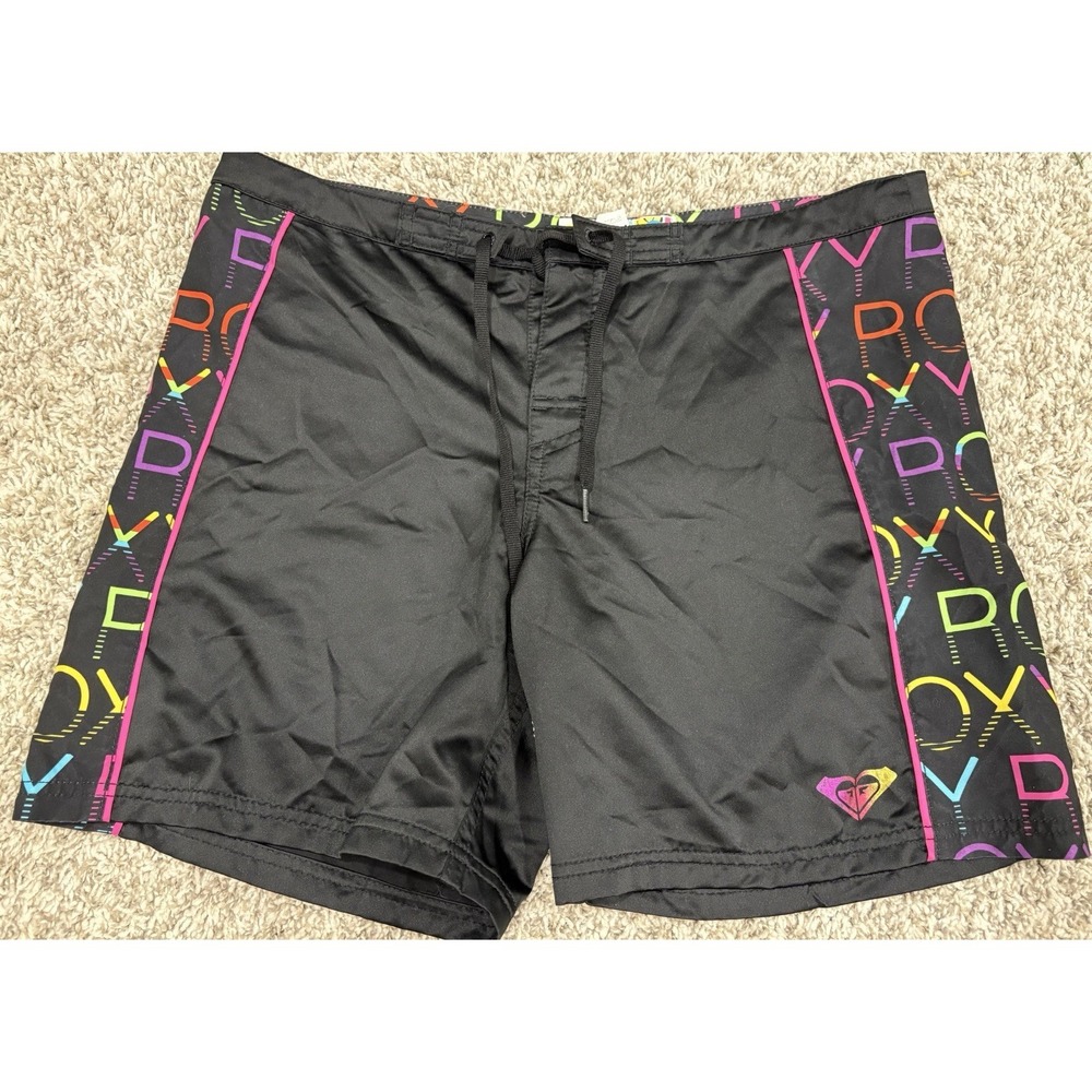 Vintage Roxy Board Shorts Juniors 13 Black Surf Swim Y2K